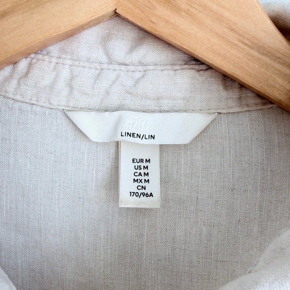 H&M 100% Linen Button Down Normcore Minimalistic Neutral Beige Women's Medium - Picture 5 of 11
